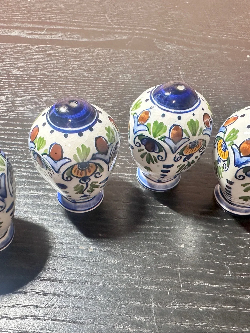 vintage Mexican hand-painted majolica ceramic salt and pepper shakers